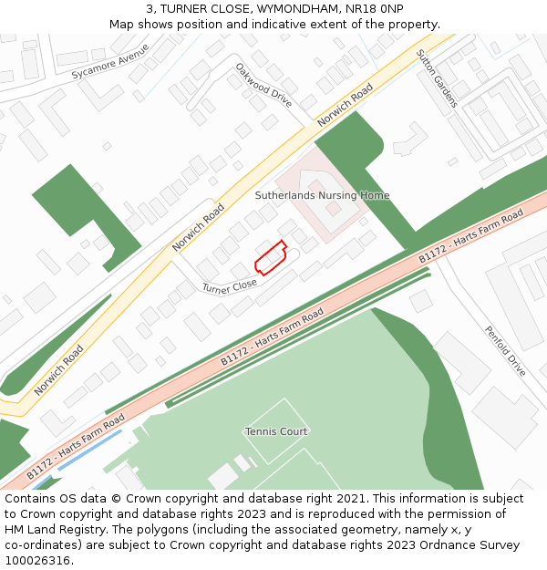3, TURNER CLOSE, WYMONDHAM, NR18 0NP: Location map and indicative extent of plot