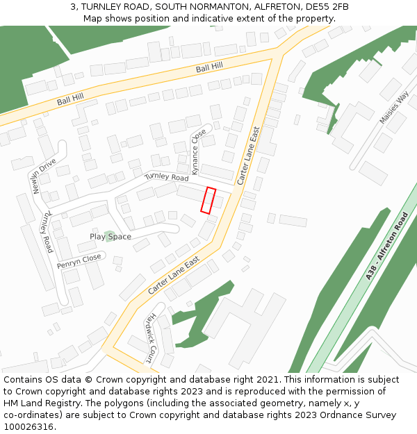 3, TURNLEY ROAD, SOUTH NORMANTON, ALFRETON, DE55 2FB: Location map and indicative extent of plot