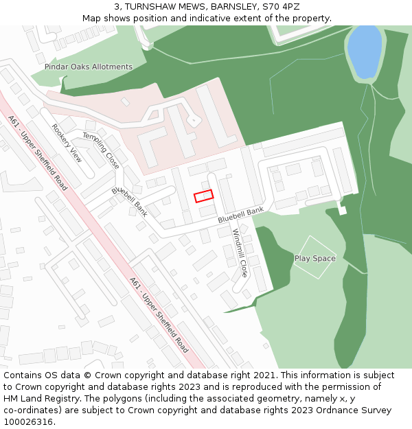 3, TURNSHAW MEWS, BARNSLEY, S70 4PZ: Location map and indicative extent of plot