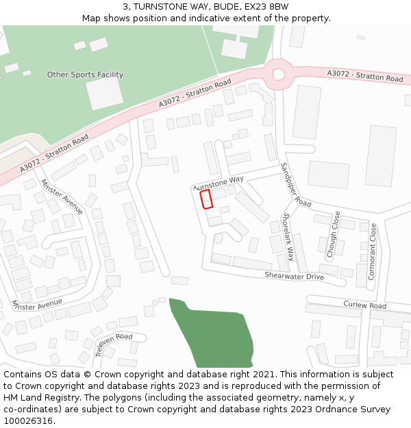 3, TURNSTONE WAY, BUDE, EX23 8BW: Location map and indicative extent of plot