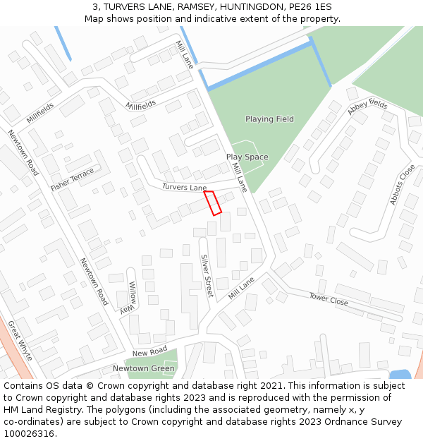 3, TURVERS LANE, RAMSEY, HUNTINGDON, PE26 1ES: Location map and indicative extent of plot