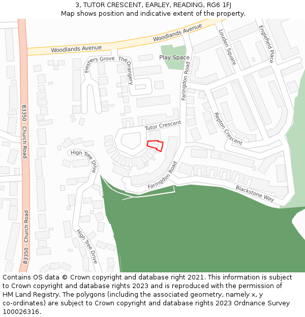 3, TUTOR CRESCENT, EARLEY, READING, RG6 1FJ: Location map and indicative extent of plot