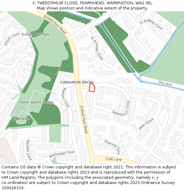 3, TWEEDSMUIR CLOSE, FEARNHEAD, WARRINGTON, WA2 0EL: Location map and indicative extent of plot