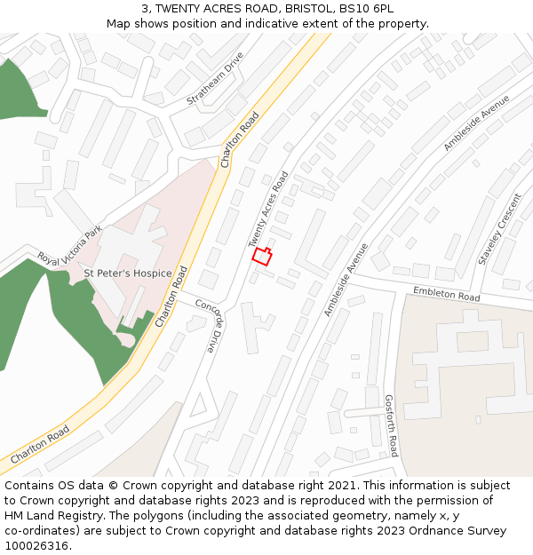 3, TWENTY ACRES ROAD, BRISTOL, BS10 6PL: Location map and indicative extent of plot