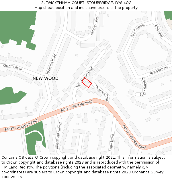 3, TWICKENHAM COURT, STOURBRIDGE, DY8 4QG: Location map and indicative extent of plot