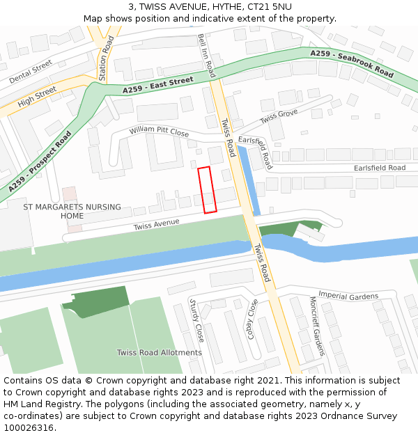 3, TWISS AVENUE, HYTHE, CT21 5NU: Location map and indicative extent of plot