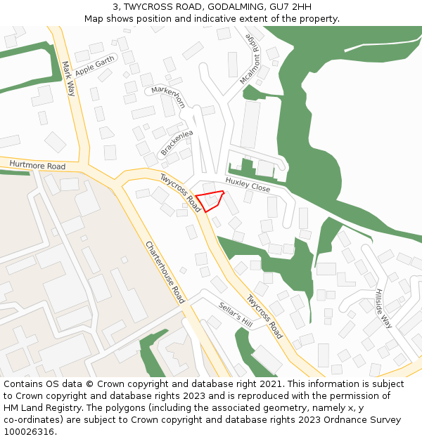 3, TWYCROSS ROAD, GODALMING, GU7 2HH: Location map and indicative extent of plot