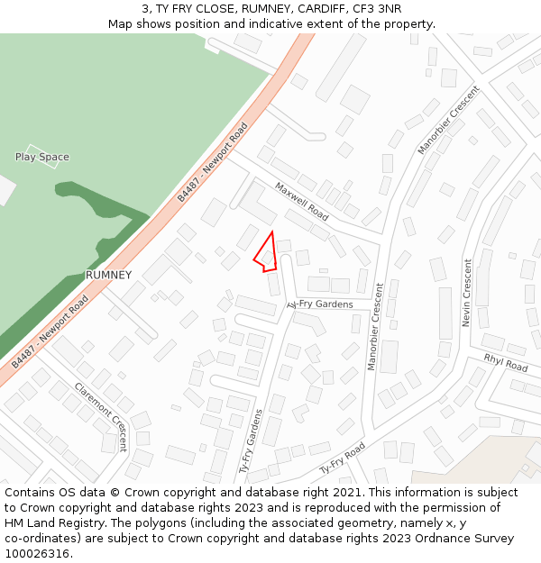 3, TY FRY CLOSE, RUMNEY, CARDIFF, CF3 3NR: Location map and indicative extent of plot