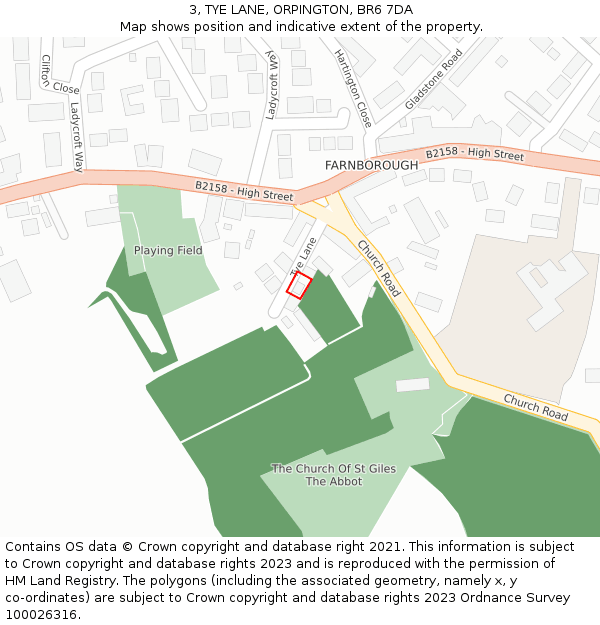 3, TYE LANE, ORPINGTON, BR6 7DA: Location map and indicative extent of plot