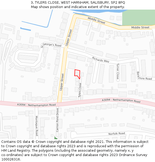 3, TYLERS CLOSE, WEST HARNHAM, SALISBURY, SP2 8PQ: Location map and indicative extent of plot
