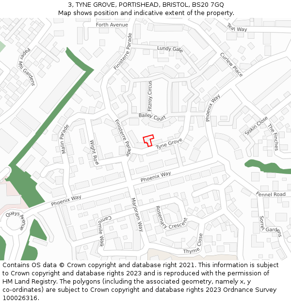 3, TYNE GROVE, PORTISHEAD, BRISTOL, BS20 7GQ: Location map and indicative extent of plot