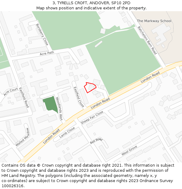 3, TYRELLS CROFT, ANDOVER, SP10 2PD: Location map and indicative extent of plot