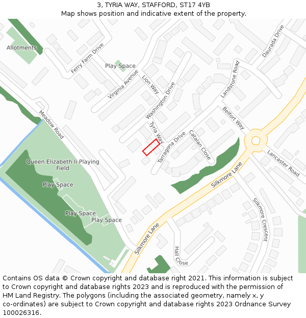 3, TYRIA WAY, STAFFORD, ST17 4YB: Location map and indicative extent of plot