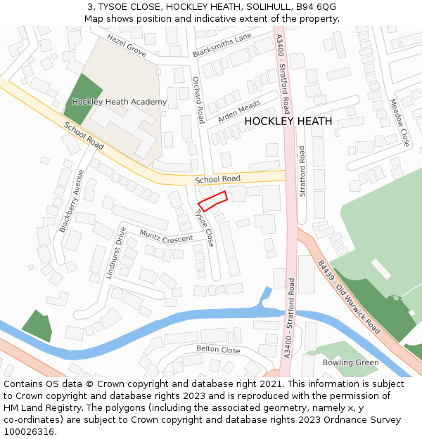 3, TYSOE CLOSE, HOCKLEY HEATH, SOLIHULL, B94 6QG: Location map and indicative extent of plot
