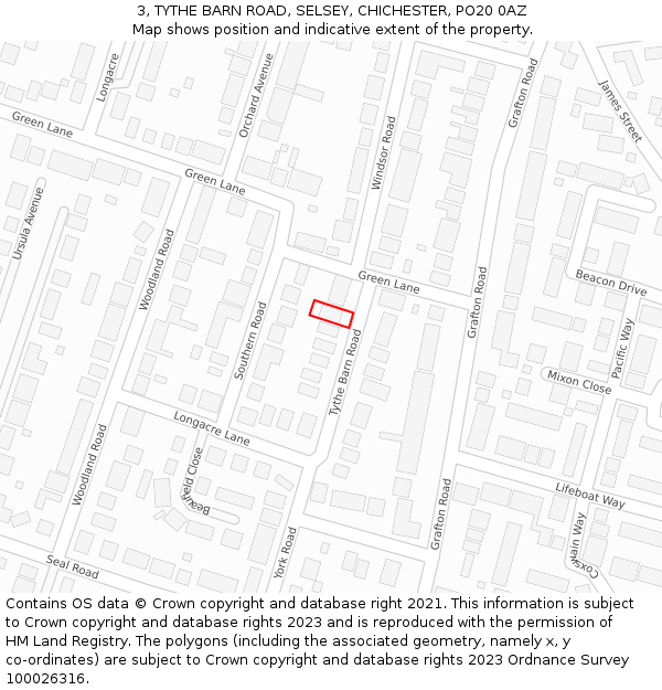 3, TYTHE BARN ROAD, SELSEY, CHICHESTER, PO20 0AZ: Location map and indicative extent of plot