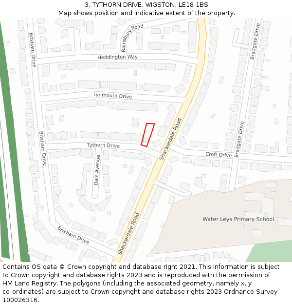 3, TYTHORN DRIVE, WIGSTON, LE18 1BS: Location map and indicative extent of plot