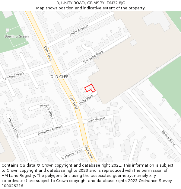 3, UNITY ROAD, GRIMSBY, DN32 8JG: Location map and indicative extent of plot