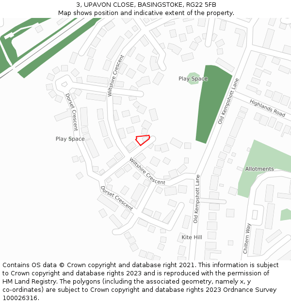 3, UPAVON CLOSE, BASINGSTOKE, RG22 5FB: Location map and indicative extent of plot