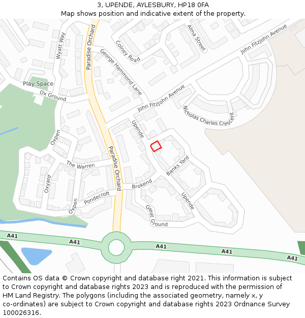 3, UPENDE, AYLESBURY, HP18 0FA: Location map and indicative extent of plot