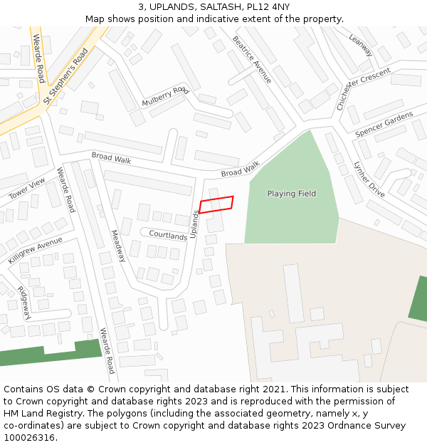 3, UPLANDS, SALTASH, PL12 4NY: Location map and indicative extent of plot