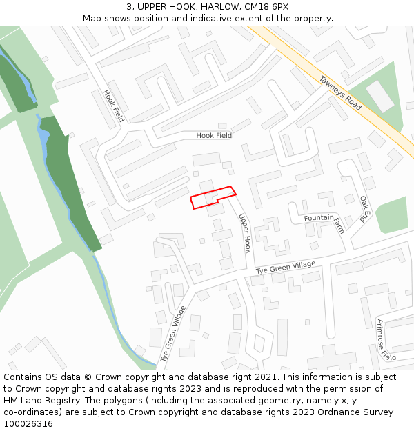 3, UPPER HOOK, HARLOW, CM18 6PX: Location map and indicative extent of plot