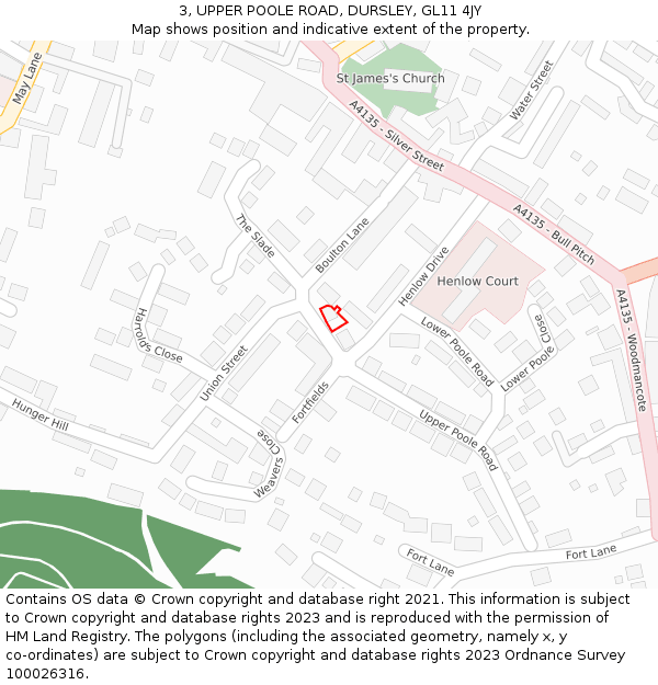 3, UPPER POOLE ROAD, DURSLEY, GL11 4JY: Location map and indicative extent of plot