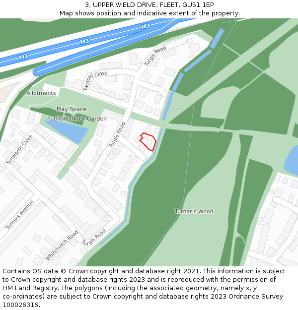 3, UPPER WIELD DRIVE, FLEET, GU51 1EP: Location map and indicative extent of plot