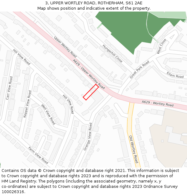 3, UPPER WORTLEY ROAD, ROTHERHAM, S61 2AE: Location map and indicative extent of plot