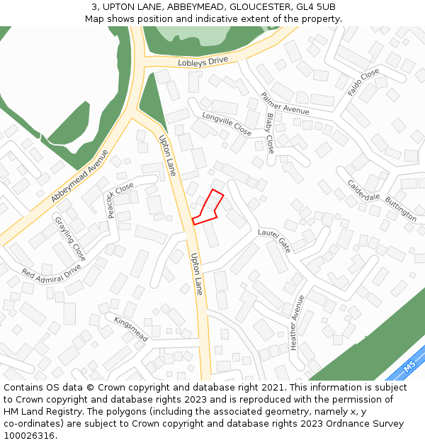 3, UPTON LANE, ABBEYMEAD, GLOUCESTER, GL4 5UB: Location map and indicative extent of plot