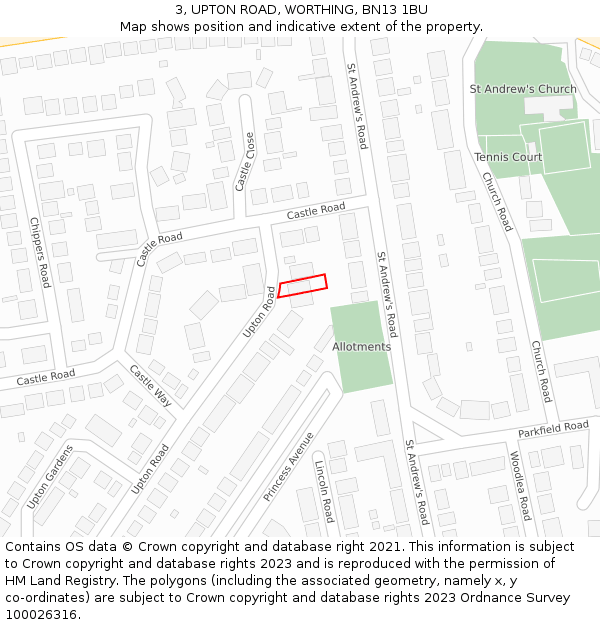 3, UPTON ROAD, WORTHING, BN13 1BU: Location map and indicative extent of plot