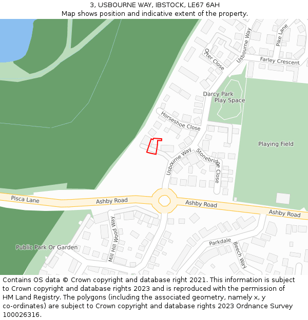 3, USBOURNE WAY, IBSTOCK, LE67 6AH: Location map and indicative extent of plot