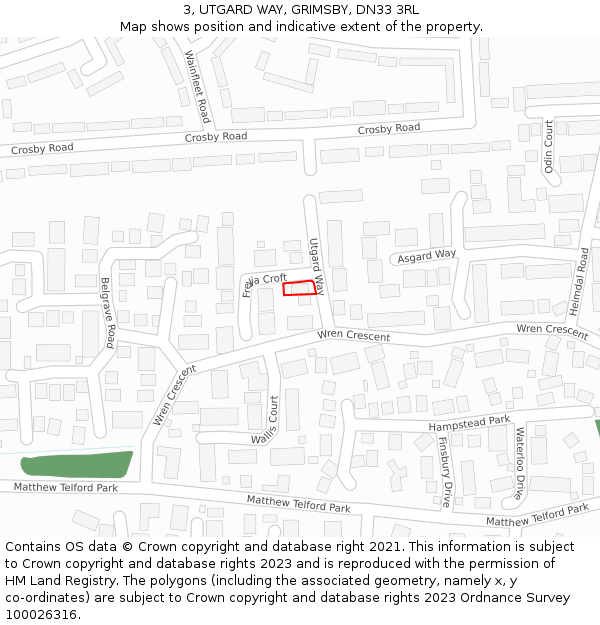 3, UTGARD WAY, GRIMSBY, DN33 3RL: Location map and indicative extent of plot