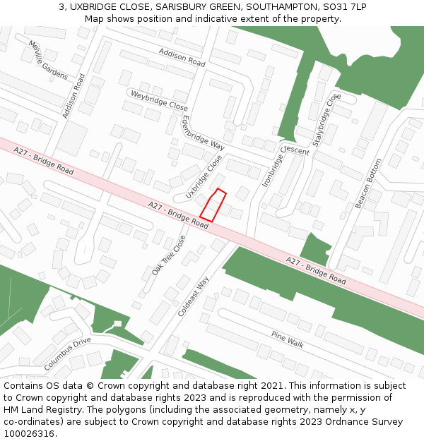 3, UXBRIDGE CLOSE, SARISBURY GREEN, SOUTHAMPTON, SO31 7LP: Location map and indicative extent of plot