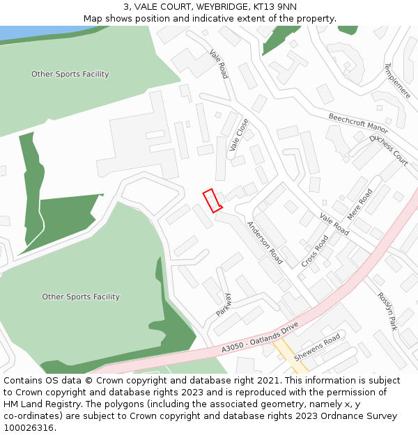 3, VALE COURT, WEYBRIDGE, KT13 9NN: Location map and indicative extent of plot