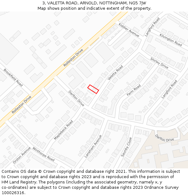 3, VALETTA ROAD, ARNOLD, NOTTINGHAM, NG5 7JW: Location map and indicative extent of plot