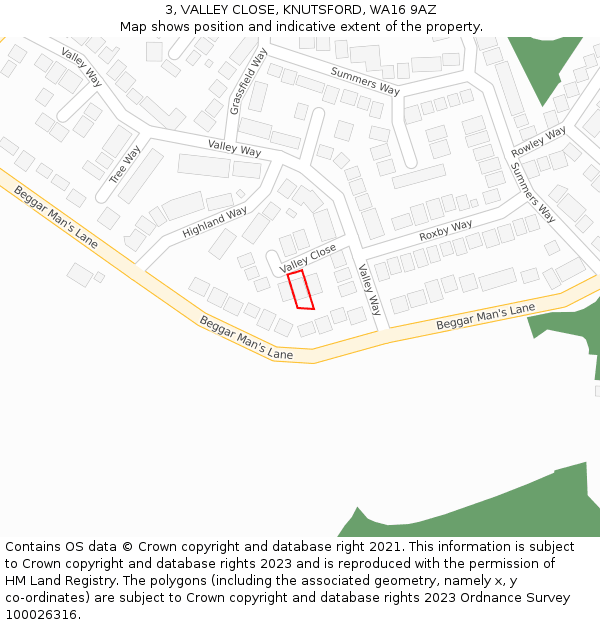 3, VALLEY CLOSE, KNUTSFORD, WA16 9AZ: Location map and indicative extent of plot