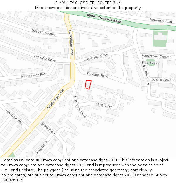 3, VALLEY CLOSE, TRURO, TR1 3UN: Location map and indicative extent of plot