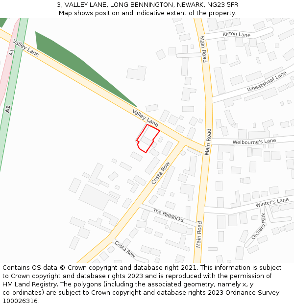 3, VALLEY LANE, LONG BENNINGTON, NEWARK, NG23 5FR: Location map and indicative extent of plot