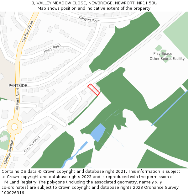 3, VALLEY MEADOW CLOSE, NEWBRIDGE, NEWPORT, NP11 5BU: Location map and indicative extent of plot