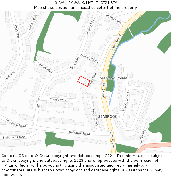 3, VALLEY WALK, HYTHE, CT21 5TY: Location map and indicative extent of plot