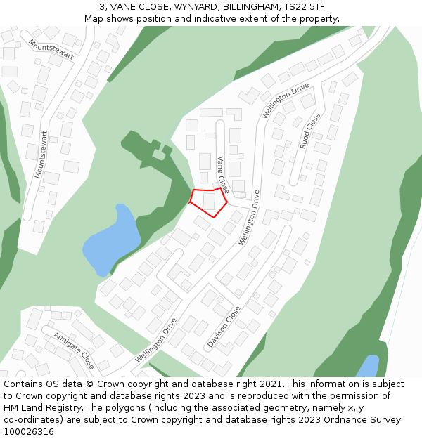 3, VANE CLOSE, WYNYARD, BILLINGHAM, TS22 5TF: Location map and indicative extent of plot