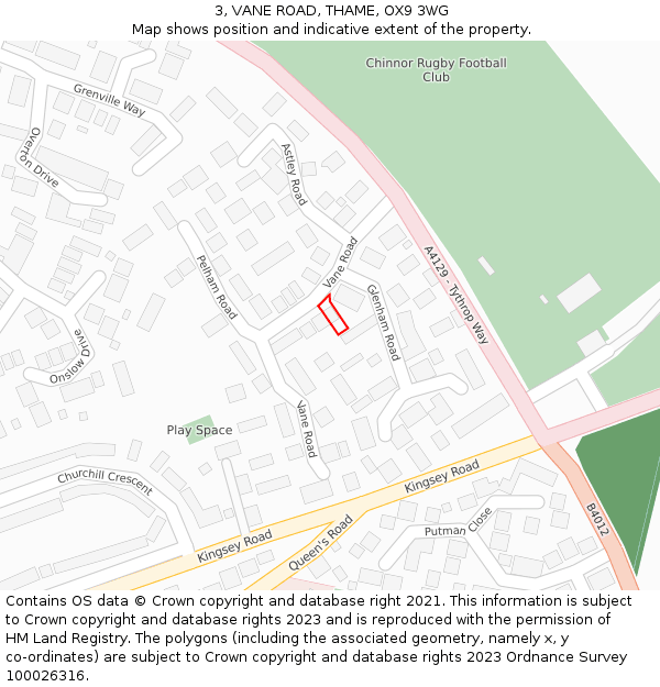 3, VANE ROAD, THAME, OX9 3WG: Location map and indicative extent of plot