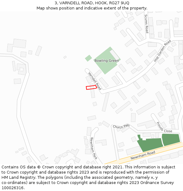 3, VARNDELL ROAD, HOOK, RG27 9UQ: Location map and indicative extent of plot