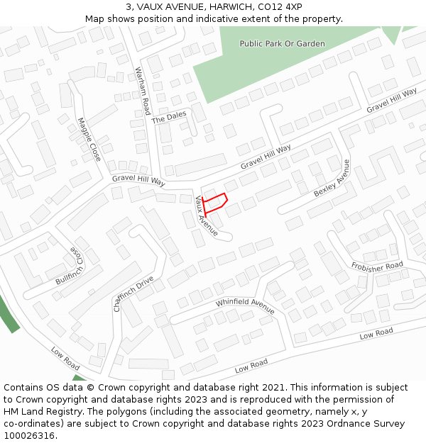 3, VAUX AVENUE, HARWICH, CO12 4XP: Location map and indicative extent of plot