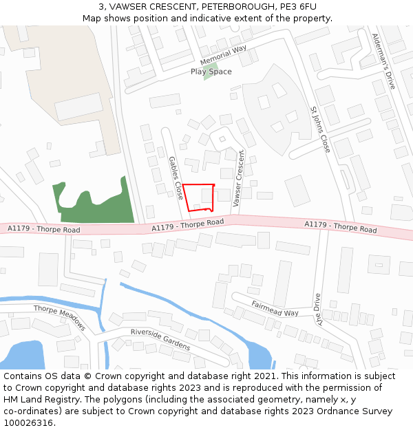 3, VAWSER CRESCENT, PETERBOROUGH, PE3 6FU: Location map and indicative extent of plot