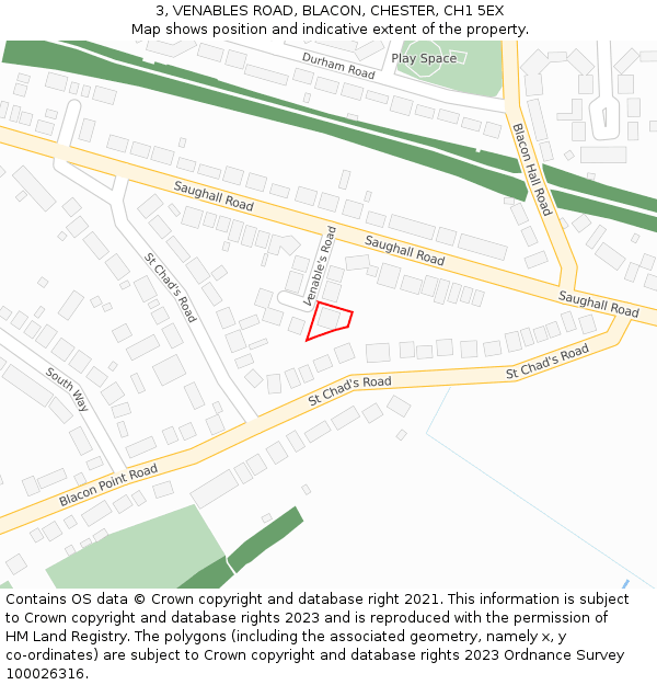3, VENABLES ROAD, BLACON, CHESTER, CH1 5EX: Location map and indicative extent of plot