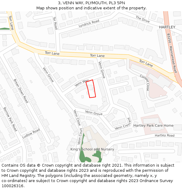 3, VENN WAY, PLYMOUTH, PL3 5PN: Location map and indicative extent of plot