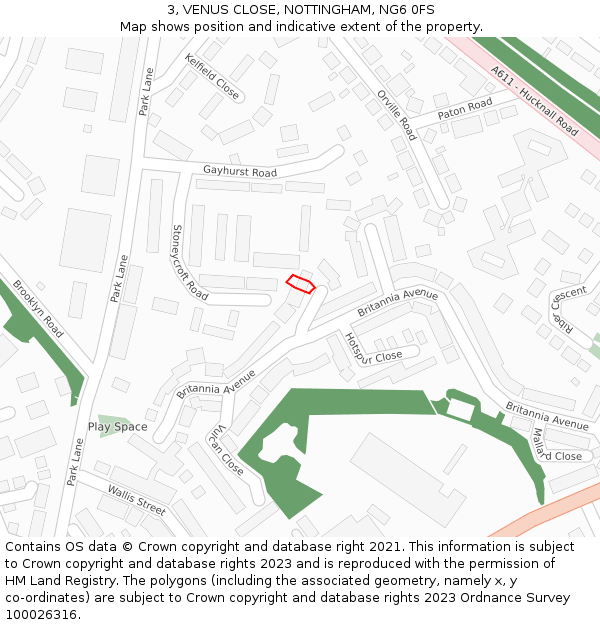 3, VENUS CLOSE, NOTTINGHAM, NG6 0FS: Location map and indicative extent of plot