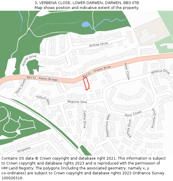 3, VERBENA CLOSE, LOWER DARWEN, DARWEN, BB3 0TB: Location map and indicative extent of plot