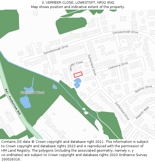 3, VERMEER CLOSE, LOWESTOFT, NR32 4NQ: Location map and indicative extent of plot